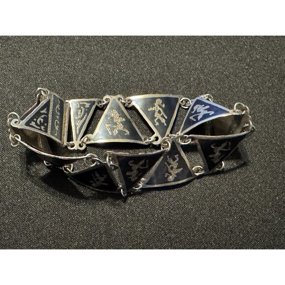 925 Siam Vintage Triangle Link Bracelet Push Clasp 6in - Picture 2 of 3